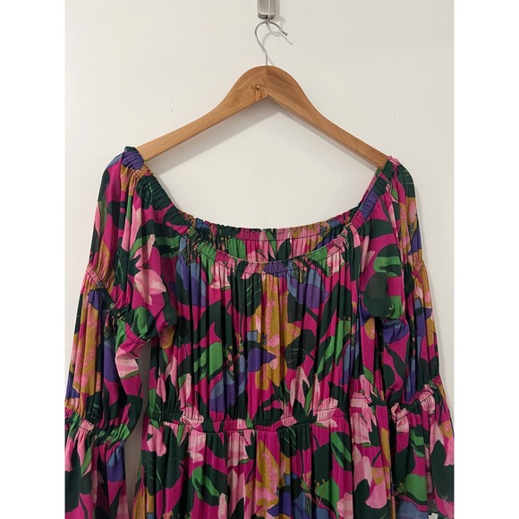 Diane von Furstenberg DVF Pink Floral Mesh Maxi Dress Bell Sleeve Medium - Picture 8 of 13